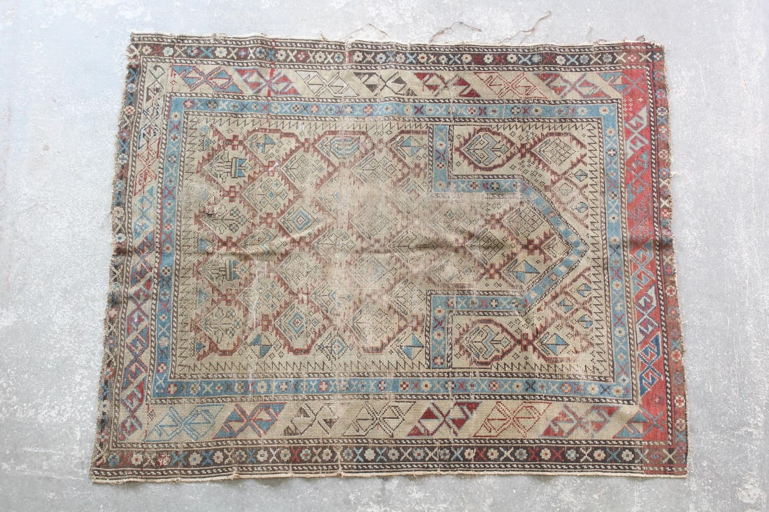 Small Worn Persian Oriental Rug, 4x3 Ft (1 of 7)