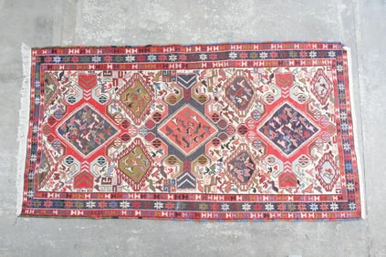 Kilim Oriental Rug with Birds & Animals, 7x4 Ft