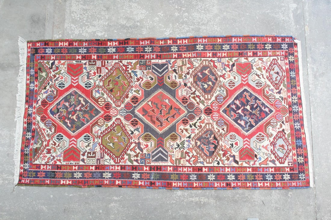 Kilim Oriental Rug with Birds & Animals, 7x4 Ft (1 of 9)