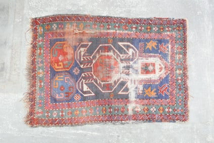 Colorful Worn Caucasian Oriental Rug, 5x3 Ft