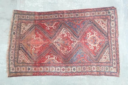 Colorful Worn Persian Oriental Rug, 6x4 Ft