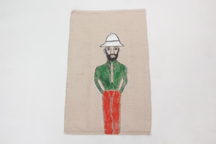 Earl Swanigan Outsider Art Painting on Rug, Safari Man