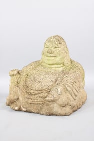 Pair of Cast Stone Concrete Buddha Sculptures with Moss