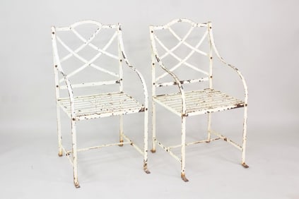 Pair of White Iron Strap Garden Arm Chairs