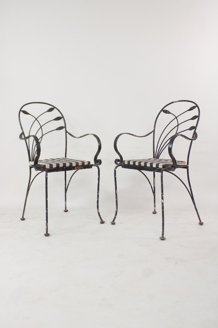 Pair of Art Nouveau Wrought Iron Outdoor Patio Chairs, Leaf Motif (1 of 13)