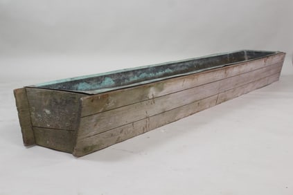 Primitive Large 8 foot Copper Lined Wooden Trough Planter