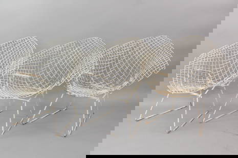 Set of 3 Mid-Century Modern Harry Bertoia Diamond Chairs: Set of 3 Mid-Century Modern Harry Bertoia Diamond Chairs. This set was used outdoors.. Dimensions are 30.5 in h x 33 in w x 27 in d. Condition is fair. Has some paint loss here and there, also spots o