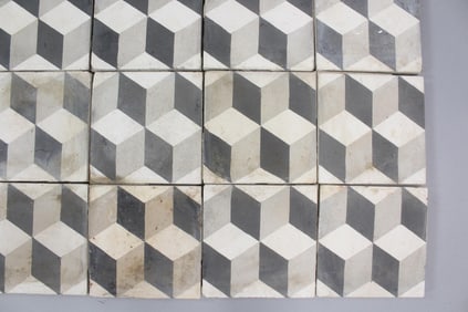 Lot of 64 Cubist Cement Encaustic Style Tiles, 8x8inch