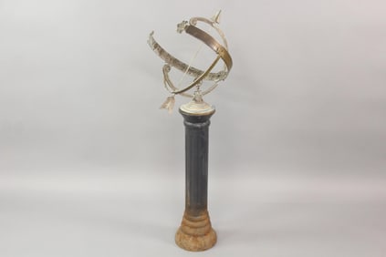 Brass Armillary Sundial on Cast Iron Pedestal Base