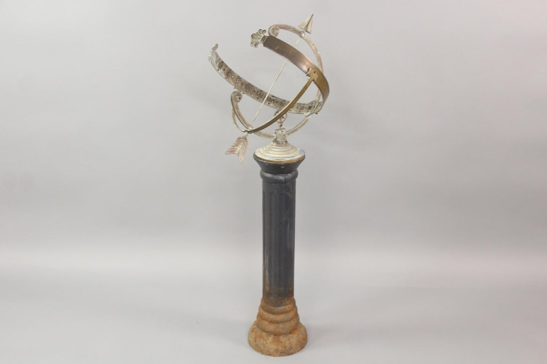 Brass Armillary Sundial on Cast Iron Pedestal Base (1 of 9)