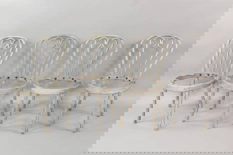 Set of 4 Solid Cast Aluminum Thonet Style Chairs: Set of 4 Industrial Solid Cast Aluminum Thonet Style Chairs. Typically bentwood, these chairs resemble a classic Thonet cafe chair yet are made of aluminum. They are very heavy. Dimensions are 30.5 in
