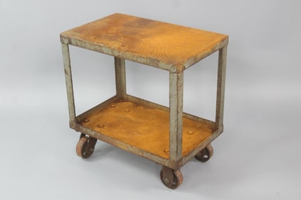 Industrial Rusty Rolling Cart Side Table