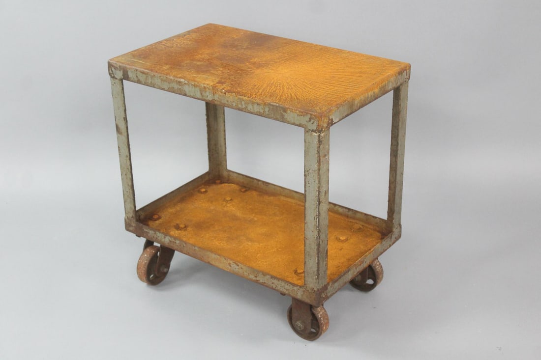 Industrial Rusty Rolling Cart Side Table (1 of 9)