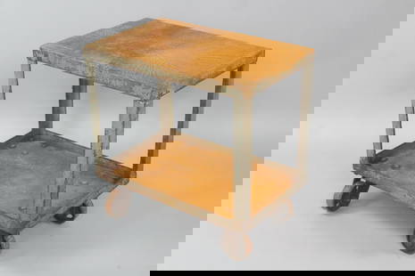 Industrial Rusty Rolling Cart Side Table: Industrial Rusty Rolling Cart Side Table. The orange toned rust pattern is somewhat cool, or brush it off and give it a fresh coat of paint. Very solid and rolls well. Dimensions are 24 in h x 24