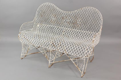 19th C. Victorian Galvanized Wire Settee Garden Bench