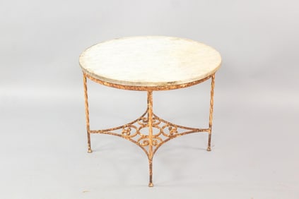 Antique Wrought Iron Side Table with Marble Top