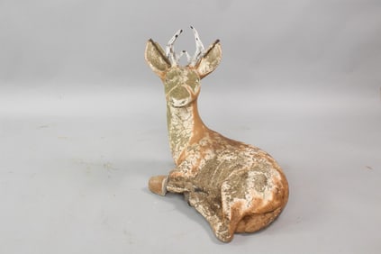 Cast Stone Concrete Seated Deer with Antlers