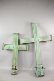 Lot of 2 Large Architectural Copper Religious Cross with Great Patina