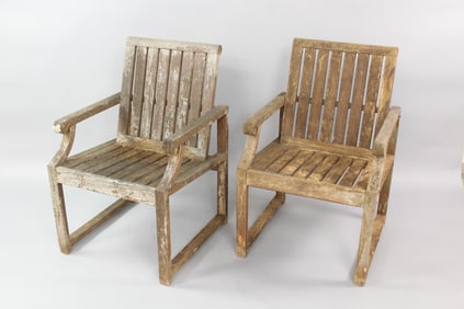 Pair of Weathered Teak Outdoor Chairs by Kingsley Bate