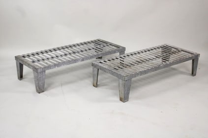Pair of Industrial Galvanized Slatted Metal Plant Stands