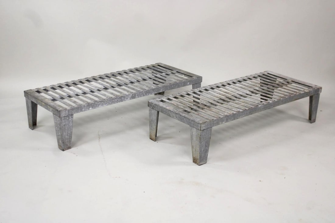 Pair of Industrial Galvanized Slatted Metal Plant Stands (1 of 10)