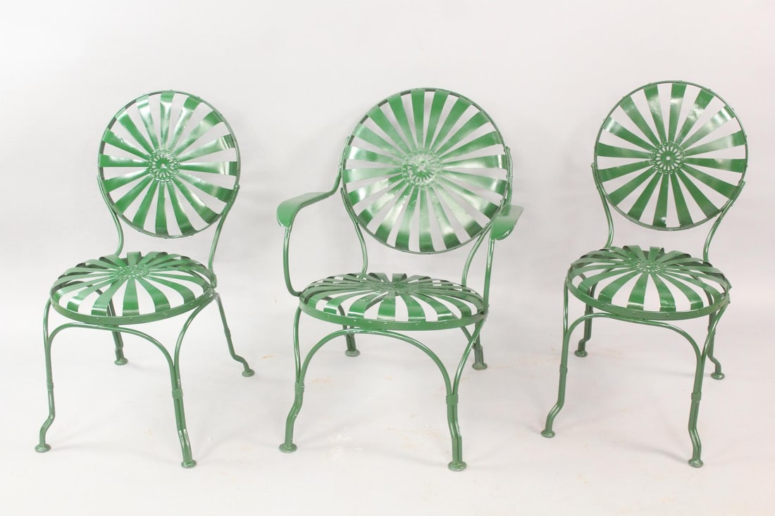 Set of 3 Metal Sunburst Outdoor Chairs, Style of Francois Carre (1 of 14)