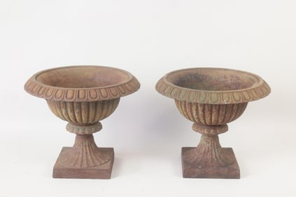 Pair of Small Cast Iron Garden Urn Planters