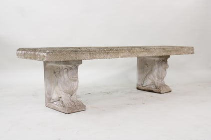 Cast Stone Concrete Garden Bench with Lions