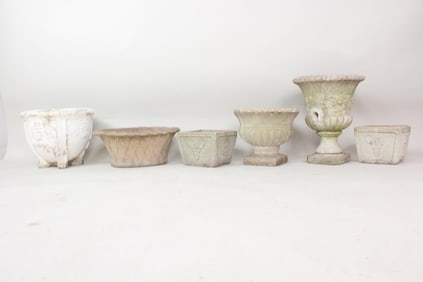 Lot of 6 Cast Stone Concrete Garden Planters