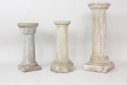 Lot of 3 Cast Stone Concrete Garden Column Pedestals