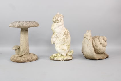 Lot of 3 Cast Stone Concrete Statue Sculptures, Forest Creatures