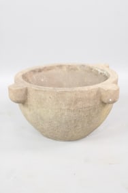 Carved Gray Stone Mortar, Garden Birdbath or Planter
