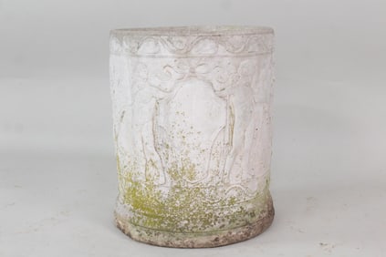Neoclassical Limestone Garden Planter with Cherubs & Moss
