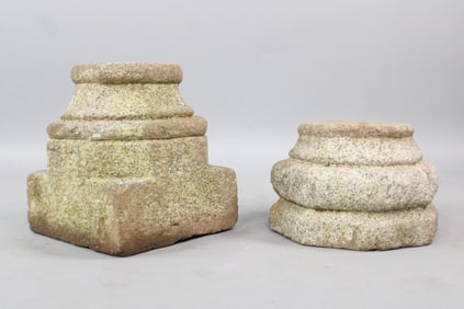 Lot of 2 Carved Stone Architectural Garden Pedestal Bases