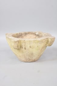 Carved White Stone Mortar, Garden Birdbath or Planter
