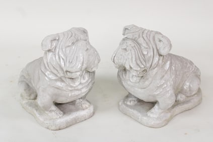 Pair of Cast Stone Concrete Bulldog Garden Sculptures
