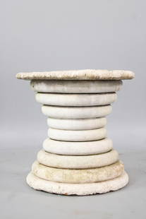 Mid-Century Modern Stacked Plaster Side Table Pedestal: Mid-Century Modern Stacked Plaster Side Table Pedestal. Unusual pedestal or side table looks like rings stacked on top of each other, with a round top which has an organic shape and texture. Dimension
