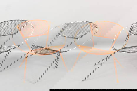 Pair of Outdoor "Radar" Chairs, Style of Maurizio Tempestini for Salterini: Pair of Outdoor "Radar" Chairs, Style of Maurizio Tempestini for Salterini. This pair of Radar chairs, are in the style of the classic Radar chair yet they are different, different size, shape and mor