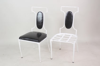 Pair of Hollywood Regency Black & White Iron & Vinyl Chairs