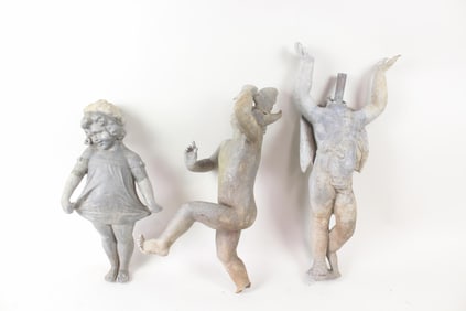 Set of 3 Cast Lead Little Girl Cherub Figures, Garden Ornaments