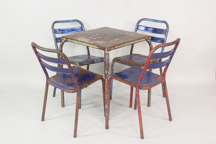 Set of 4 Industrial Metal Bistro Chairs & Table, Tolix Style