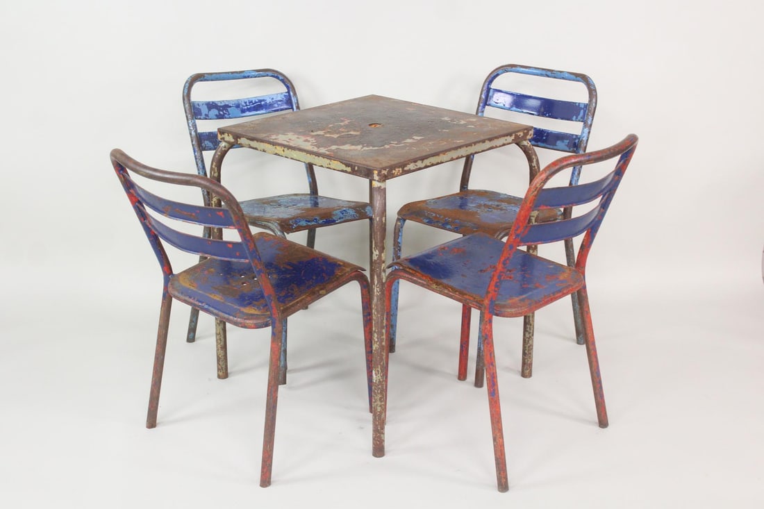 Set of 4 Industrial Metal Bistro Chairs & Table, Tolix Style (1 of 16)