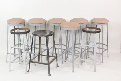 Lot of 9 Industrial Metal Stools
