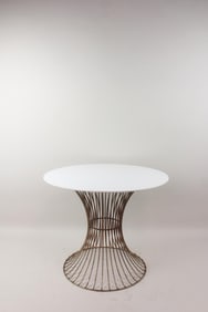 Mid Century Modern Wire and Milk Glass Side Table, Platner Style