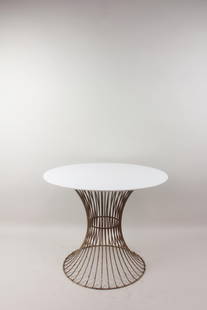 Mid Century Modern Wire and Milk Glass Side Table, Platner Style: Mid Century Modern Wire and Milk Glass Side Table, Platner Style. This wire base resembles Platner design, no markings. We believe the top to be married to the base but it is a nice fit together. The
