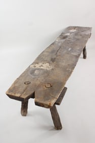 8-Ft Long Primitive Peg Leg Butcher Block Coffee Table Bench