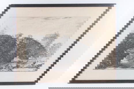 Giovanni Piranesi Etching "The Ponte Lucano": Giovanni Piranesi Etching "The Ponte Lucano". Large etching by Giovanni Battista Piranesi (Italy 1720 - 1778) The Ponte Lucano, with the Tomb of the Plautii. In an ebonized wood frame. Dimensions are