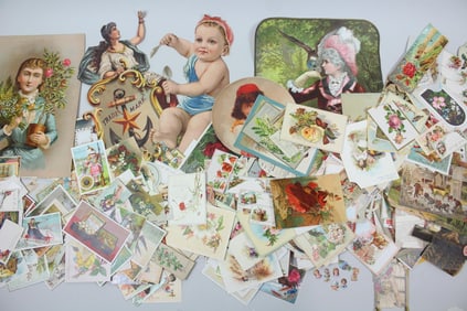 Generous Lot of Victorian Paper Ephemera; Tradecards, Greeting Cards, Die-Cuts
