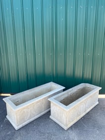 Pair of Neoclassical Campania Cast Stone Concrete Trough Planters