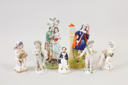 Lot of 7 Staffordshire Style Ceramic Figurative Pieces